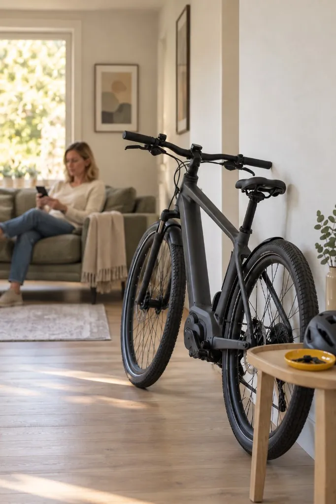 Unused e-bike, owner scrolling on the sofa