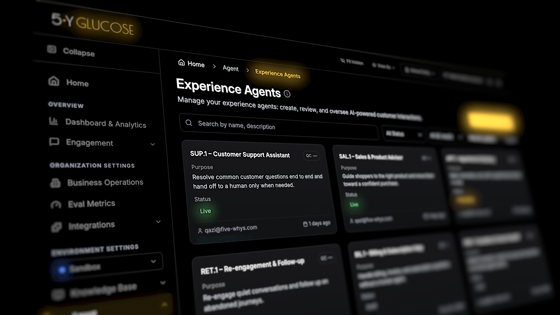 AI Experience Agents — GLUCOSE Management Console