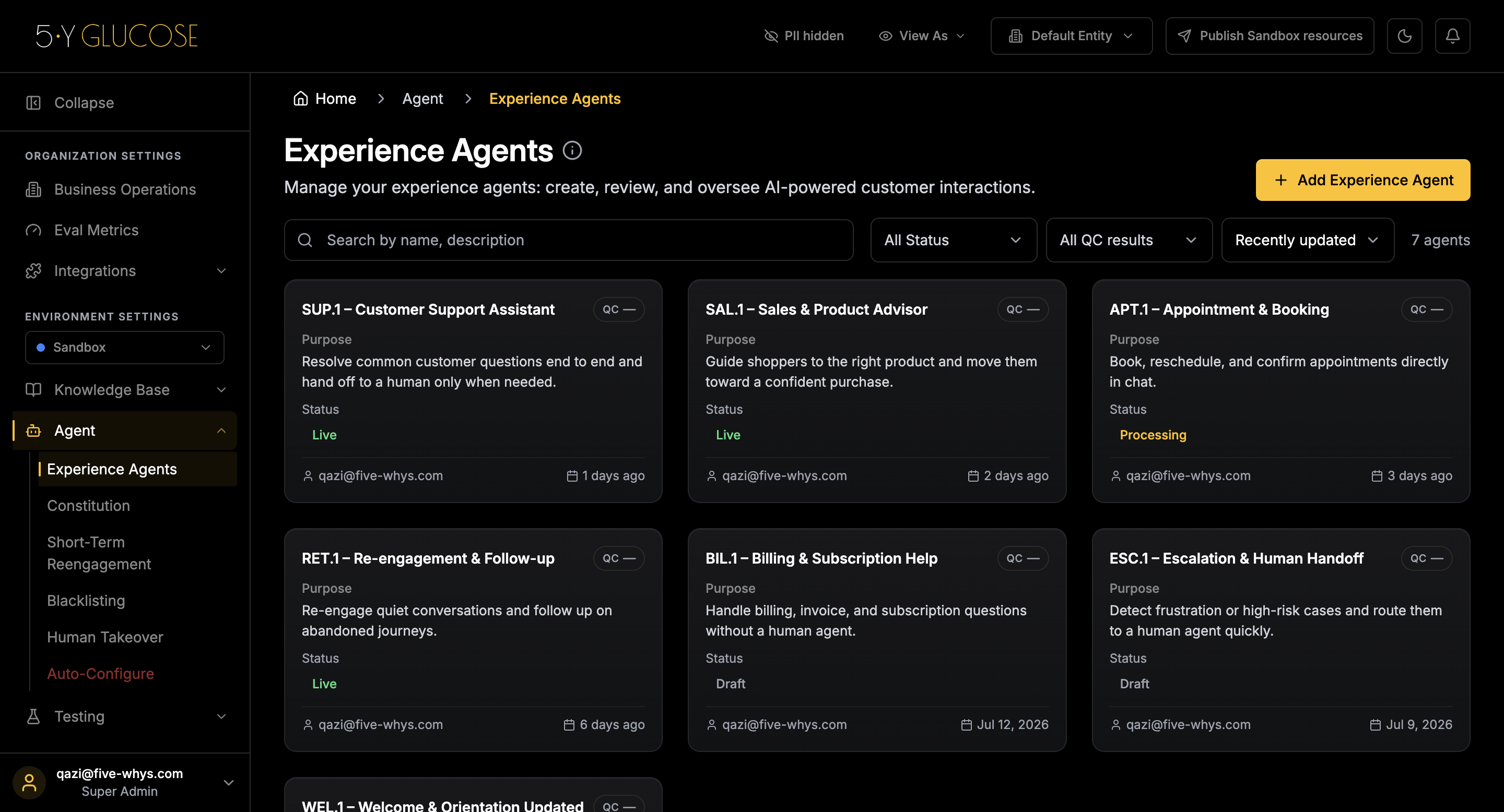GLUCOSE Experience Agents — create, orchestrate and manage a swarm of autonomous agents from one no-code canvas.